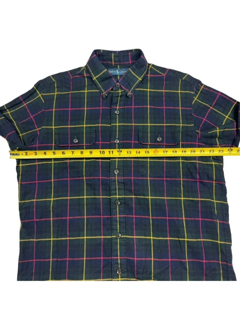 VTG Polo Ralph Lauren Men's 100% Cotton Work Shirt Green/Black Plaid • Large